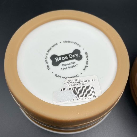 NIB!! Bone Dry Ceramic Pet Collection, Small Bowl Set, Paw 2 Count, Taupe/Black - Picture 7 of 8